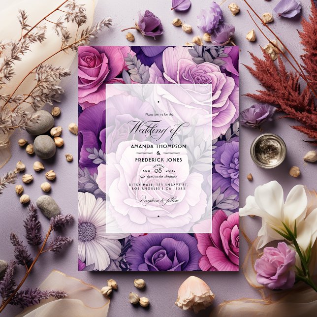 Convites Dusty Rose, Lavender e Silver Floral Wedes (Criador carregado)