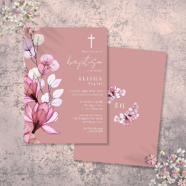 Convites Dusty Rose Monograma Floral Transparente Batismo