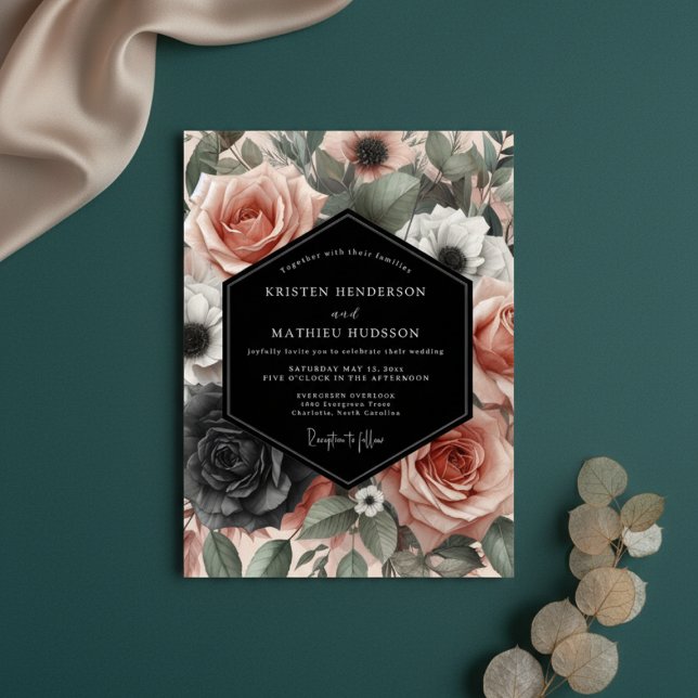 Convites Dusty Rose Moody Bloom Wedding (Criador carregado)