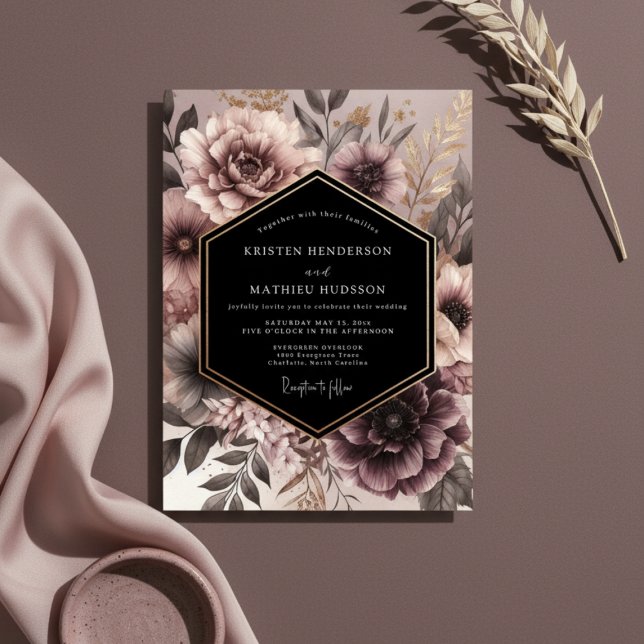 Convites Dusty Rose Moody Floral Opulent Wedding (Criador carregado)