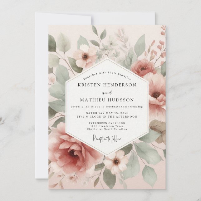 Convites Dusty Rose Painterly Flora Wedding (Frente)