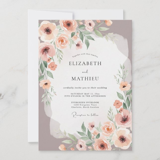 Convites Dusty Rose Painterly Floral Wedding (Frente)