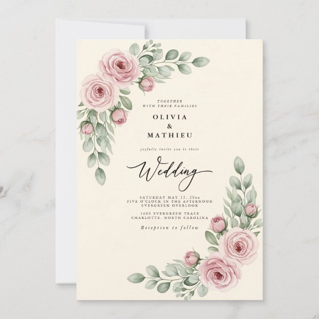 Convites Dusty Rose Painterly Whimsy Wedding (Frente)
