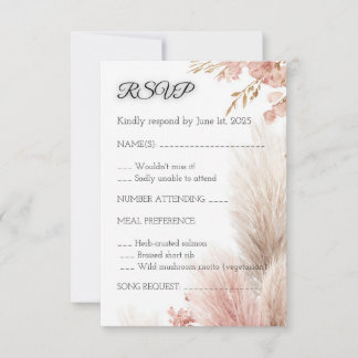 Convites Dusty rose pampas grass RSVP card invitation
