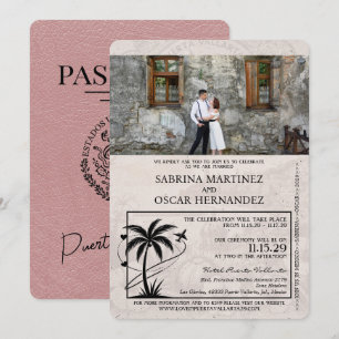 Convites Dusty Rose Puerta Vallarta Passaporte Casamento