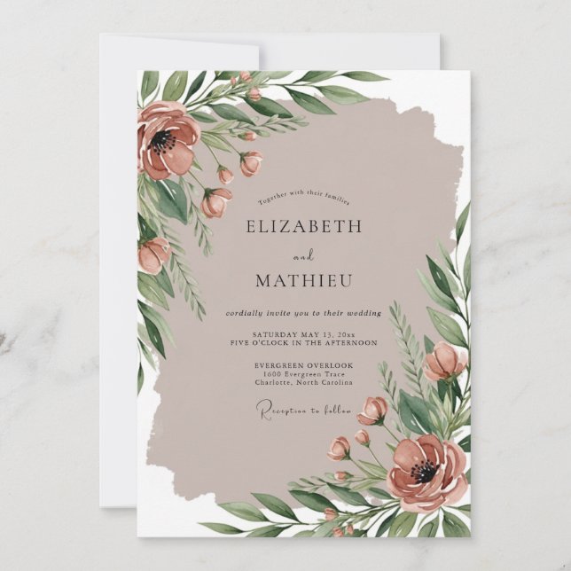 Convites Dusty Rose Serene Earthy Wedding (Frente)