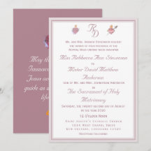 Dusty-Rose Two Hearts Catholic Wedding Invitation