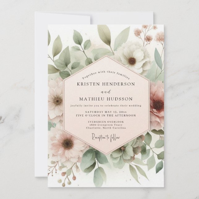 Convites Dusty Rose Watercolor Bloom Wedding (Frente)