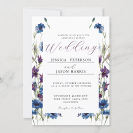 Convites Dusty Royal Blue Roxo Bloom Floral Invit
