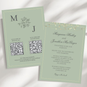 Convites Dusty Sage Elegant Código QR Casamento