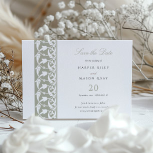 Convites Dusty Sage Green Salve a Data Rabbit Scrollwork