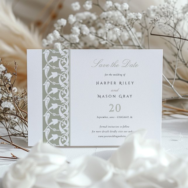 Convites Dusty Sage Green Salve a Data Rabbit Scrollwork (Criador carregado)