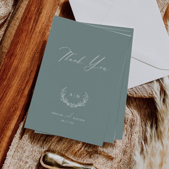 Convites Dusty Sage Wedding Day Thank you Flat Note Card (Criador carregado)