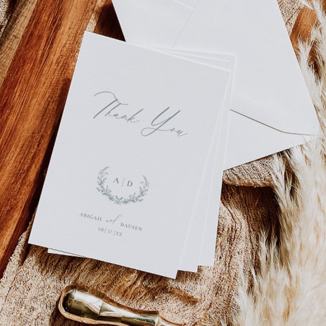 Convites Dusty Sage Wedding Day Thank you Flat Note Card (Criador carregado)