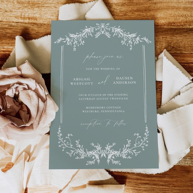 Convites Dusty Sage Wedding Invitation Announcement Card (Criador carregado)