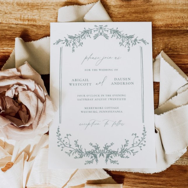 Convites Dusty Sage Wedding Invitation Announcement Card (Criador carregado)