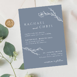 Convites Dusty Steel Blue Botânico Floral Moderno Estencios