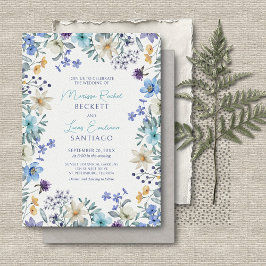 Convites Dusty Teal Blue Lavanda Flores Selvagens Casamento