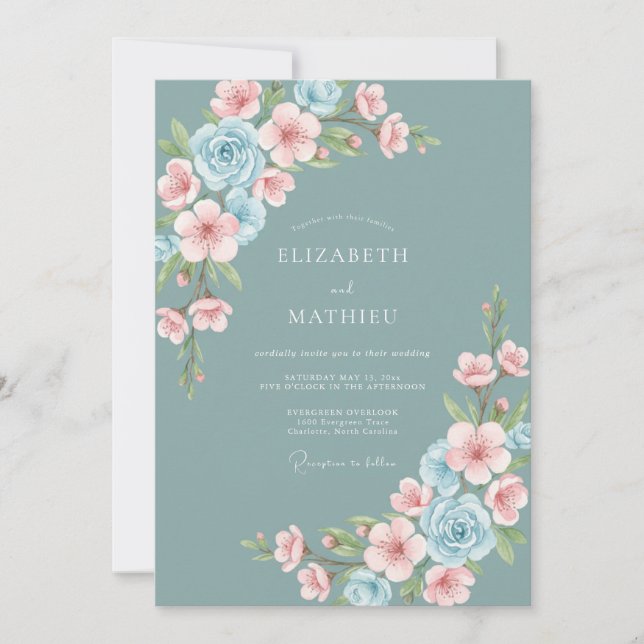 Convites Dusty Teal Captivating Spring Wedding (Frente)