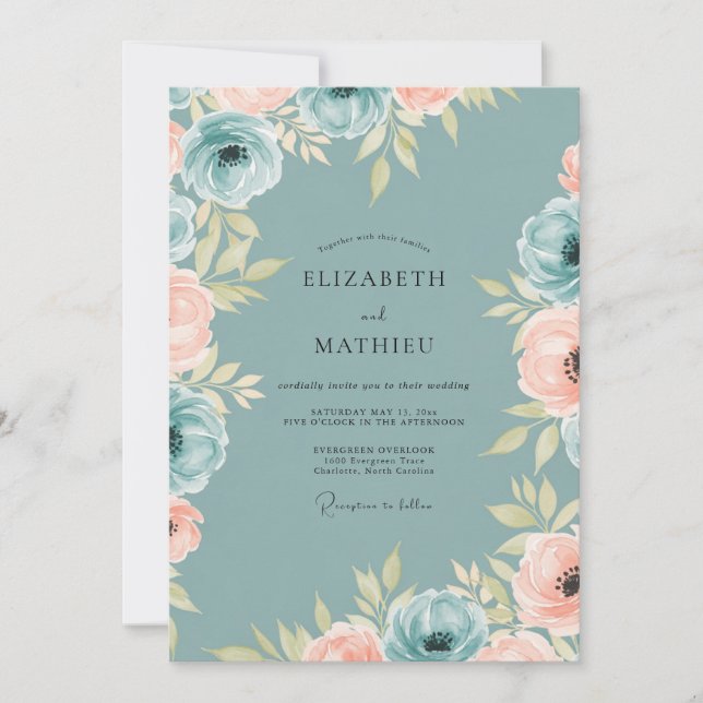 Convites Dusty Teal Ethereal Peony Wedding (Frente)