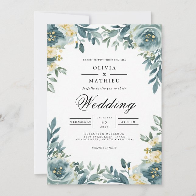 Convites Dusty Teal Floral Arch Wedding (Frente)