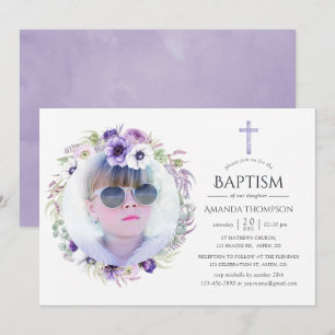 Convites Dusty Violet Floral Baptism
