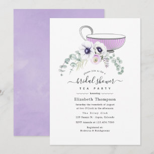 Convites Dusty Violet Floral Chá de panela Tea Party