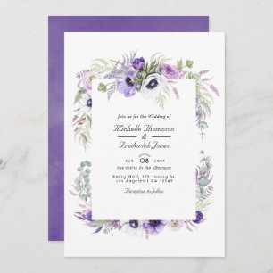 Convites Dusty Violet Floral Código QR RSVP Casamento