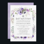 Convites Dusty Violet Watercolor Bat Mitzvah<br><div class="desc">Convites de morcego flaoral mitzvah em tons pastéis,  com flores de anêmona,  eucalipto,  ranúnculo e suculentos.</div>
