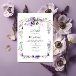 Convites Dusty Violet Wedding Watercolor Floral