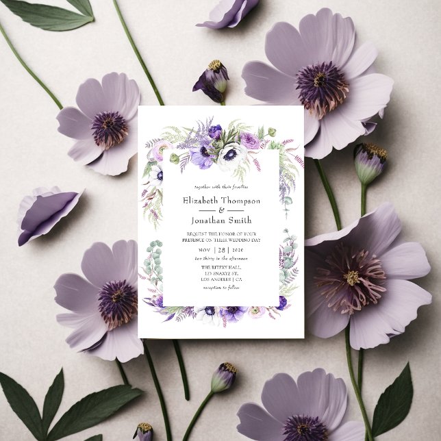 Convites Dusty Violet Wedding Watercolor Floral (Criador carregado)
