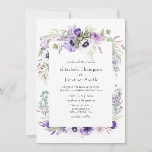 Convites Dusty Violet Wedding Watercolor Floral