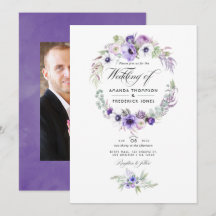 Dusty Violet Wedding Watercolor Foto Floral Invit