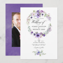 Convites Dusty Violet Wedding Watercolor Foto Floral Invit