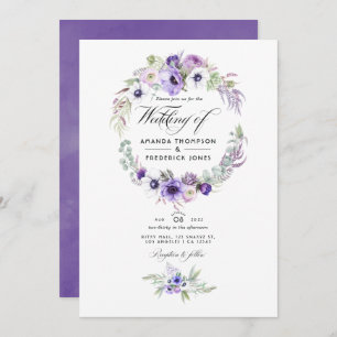 Convites Dusty Violet Wedding Watercolor Foto Floral Invit
