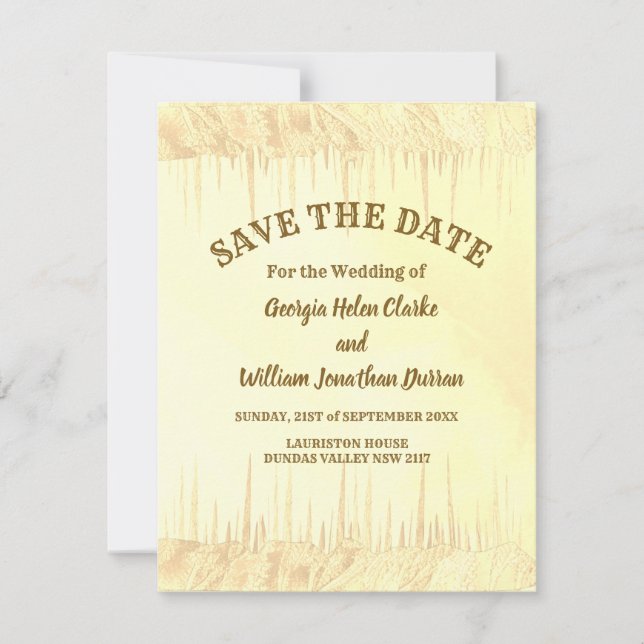 Convites Dusty Yellow Goldish Icicle Wedle Salvar A Data (Frente)