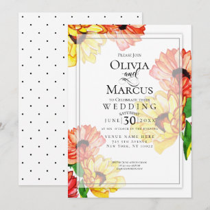 Convites Dúvidas de Gerbera Amarelo e Vermelho