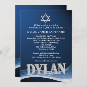 Convites Dylan Steel Wave Name Bar Mitzvah