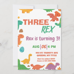 Convites Dynosaur 3-Rex aniversário