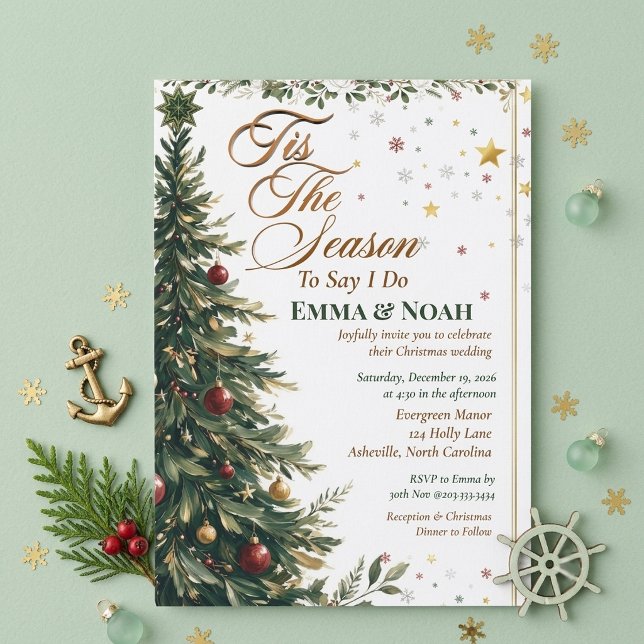 Convites É a Temporada para Dizer Sim Casamento de Árvore d (Tis The Season to Say I Do Christmas Tree Wedding Invitation)