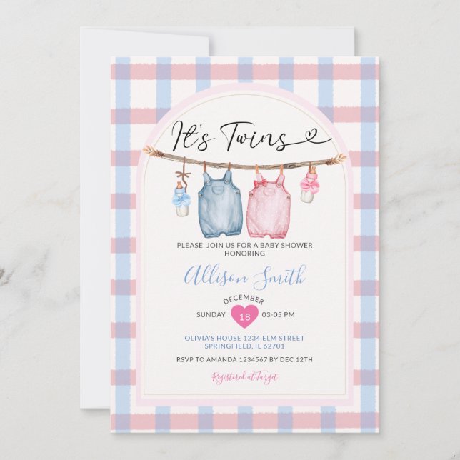 Convites É Arco Gêmeos Roupas do Outono Chá de fraldas Ging (Frente)