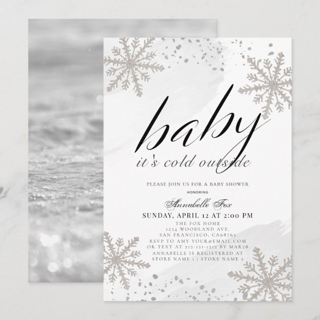 Convites É Chá de fraldas de Aquarela Frio Fora da Cinza (Frente/Verso)