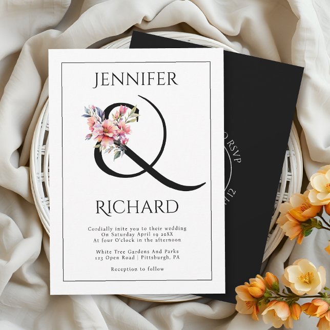 Convites E comercial com ramo de rododendro e casamento QR (Criador carregado)