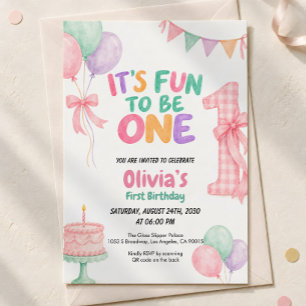 Convites É Divertido Ser Um Balões Rosa Primeiro Aniversári