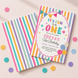 Convites É Divertido Ser Um: Listras de Menina 1º Aniversár