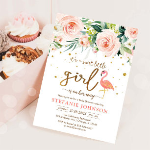 Convites É Doce Menina Flamingo Baby Shower 