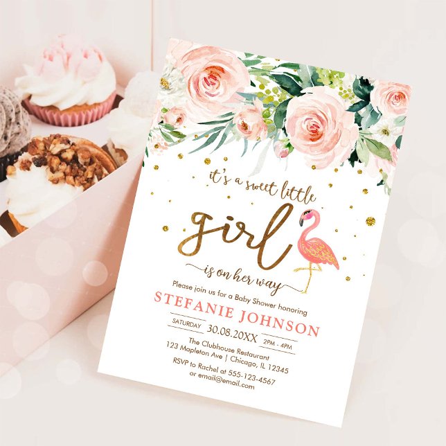 Convites É Doce Menina Flamingo Baby Shower  (Criador carregado)