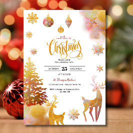 Convites E esta é a festa de Natal rosa e ouro amarelo