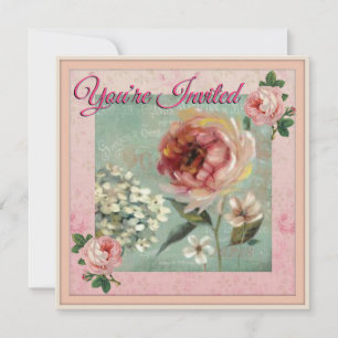 Convites É Estilo de Vintage Floral Rosa Convidado