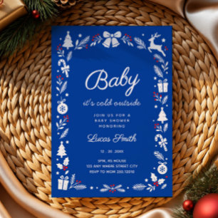 Convites É Frio Lá Fora baby shower de inverno azul